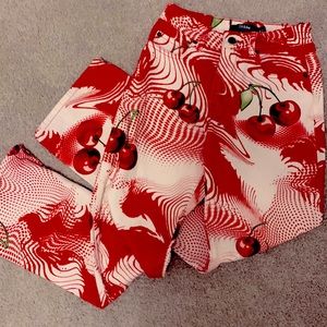 Petite cherry print slouchy jeans.